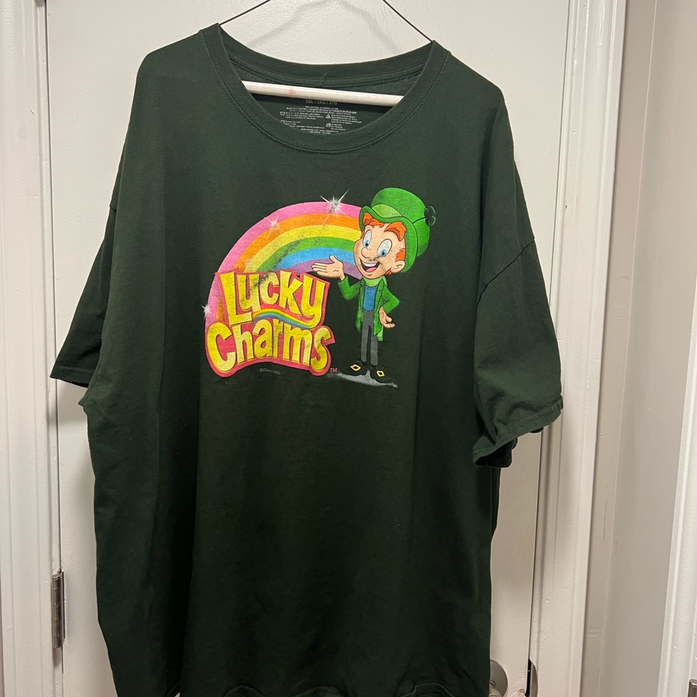 *General Mills Lucky Charms Screen Print Graphic T-Shirt Unisex Size 3XL Green.